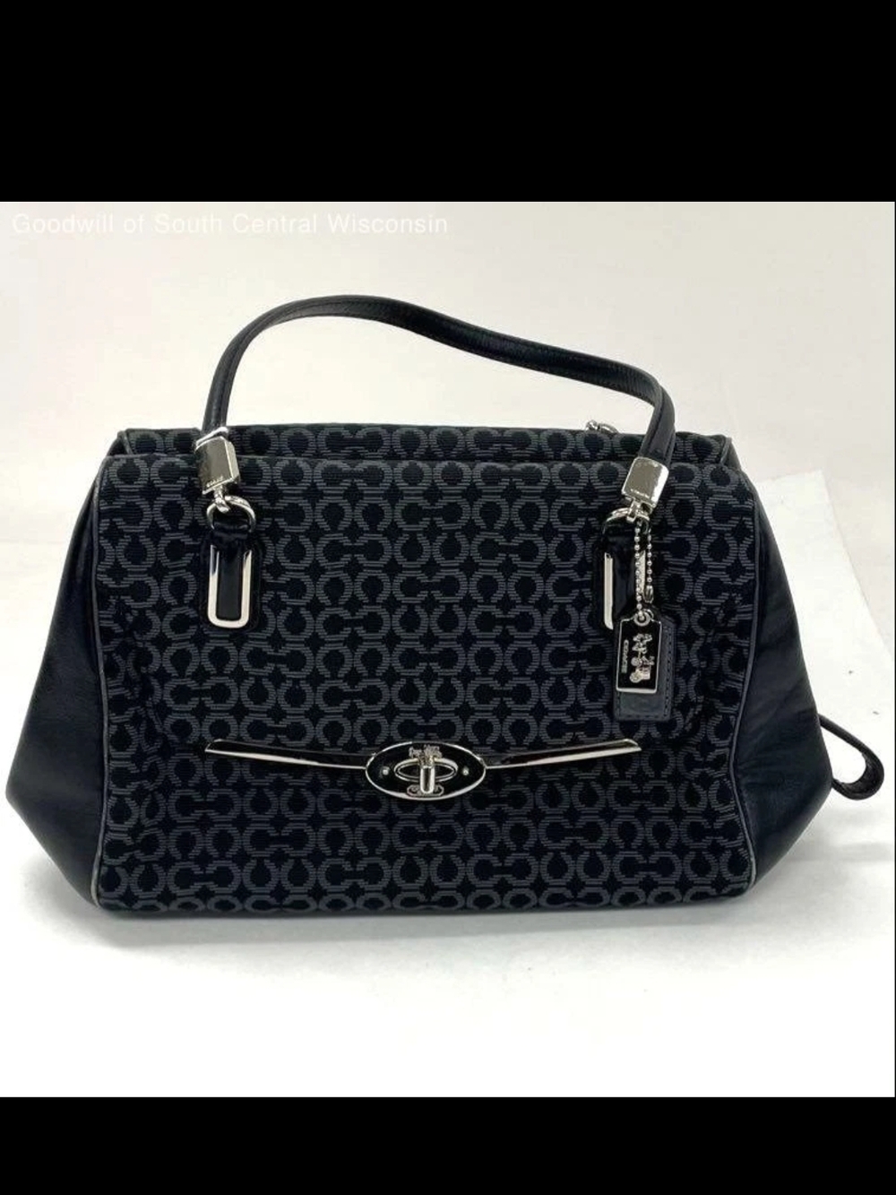 Coach Black Signature Jacquard Top-Handle Satchel with Silver Hardware